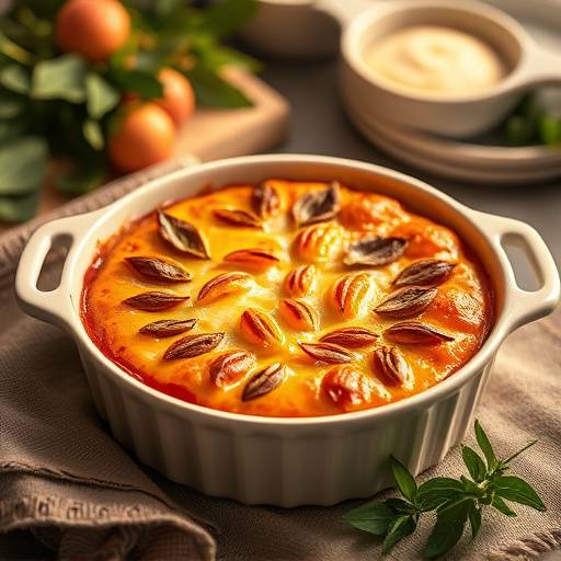 A delicious Bobotie dish served in a baking dish, garnished with bay leaves.