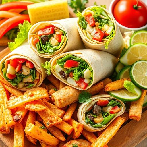 A montage of quick and easy meals, including wraps, salads, and stir-fries.