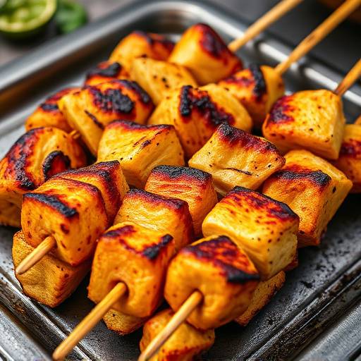 Sosaties on skewers, grilled and ready to eat